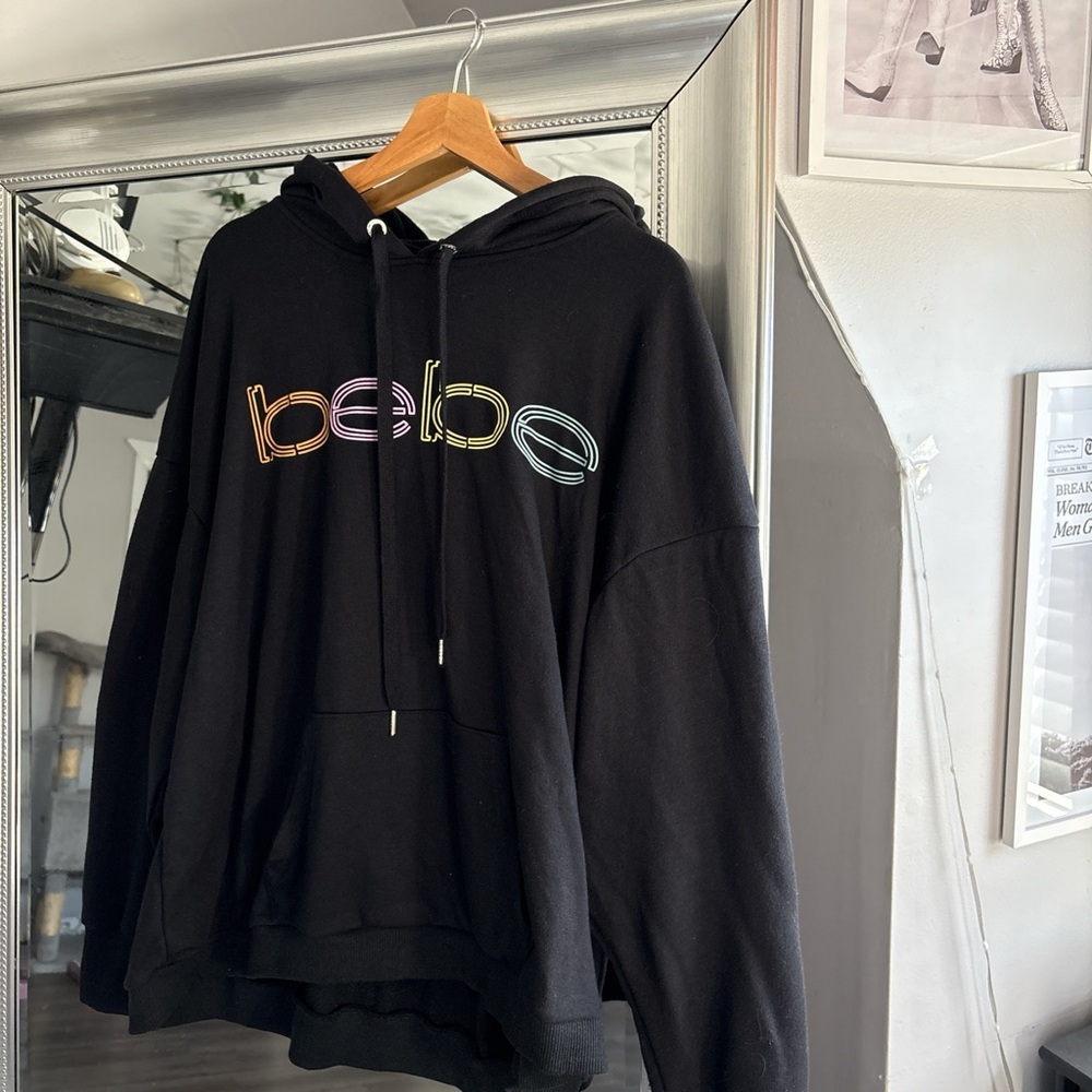 Bebe Black Hoodie with Multicolor Logo